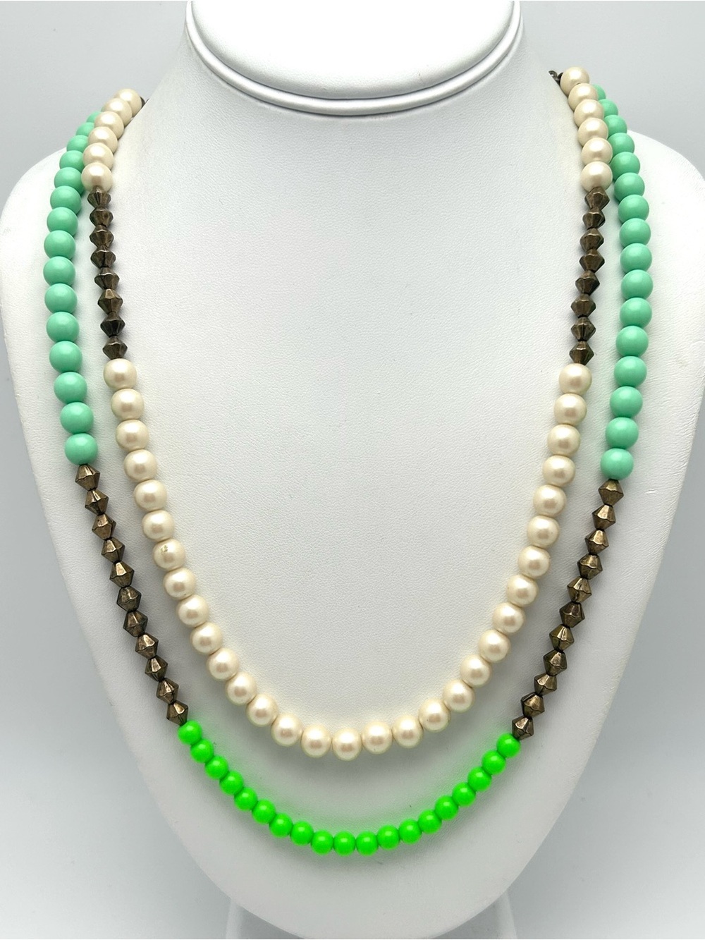 J. Crew Double Strand Beaded Green and Pearl Necklace